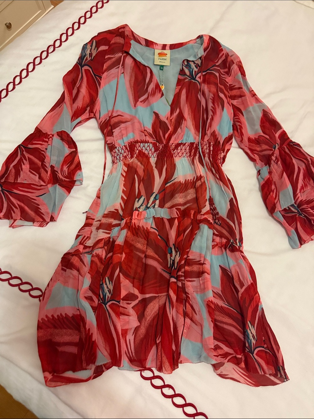 FARM Rio Red & Light Blue Azalea Mini Dress - Picture 5 of 13